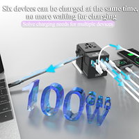 Adaptateur de voyage Foxcan 100 Watt, chargeur GaN super rapide, adaptateur de voyage universel international avec USB pour la charge d'ordinateurs portables