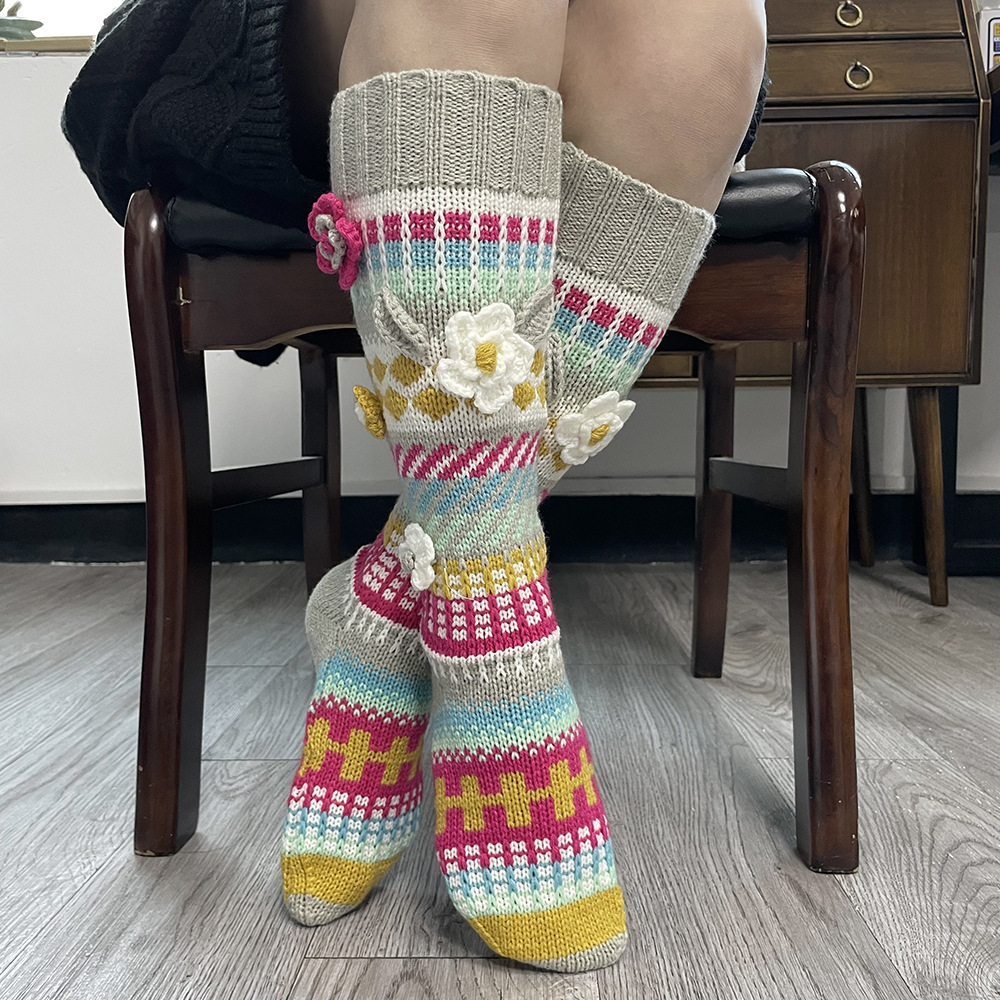 Chaussettes chauffantes pour femme, chaussettes en Crochet, longues, hauteur des genoux, chaudes, nouvelle collection hiver