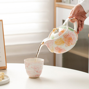 กาน้ำชาเซรามิกพร้อมฝาปิด ลายดอกไม้เพ้นท์ด้วยมือ สำหรับชงชาที่บ้าน - Product Image 2