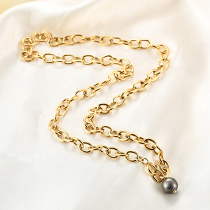 Collar con Colgante de Perla Negra Estilo Retro Europeo Americano, Cadena Tipo O, Acero Inoxidable Chapado en Oro de 18K, Joyería de Moda para Mujer, Regalo - Product Image 1
