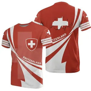 Custom Logo Switzerland Plus Size Men's Shirts XS-6XL 3D Swiss Flag Doma Style Printing T Shirt For Men With OME Suppliers