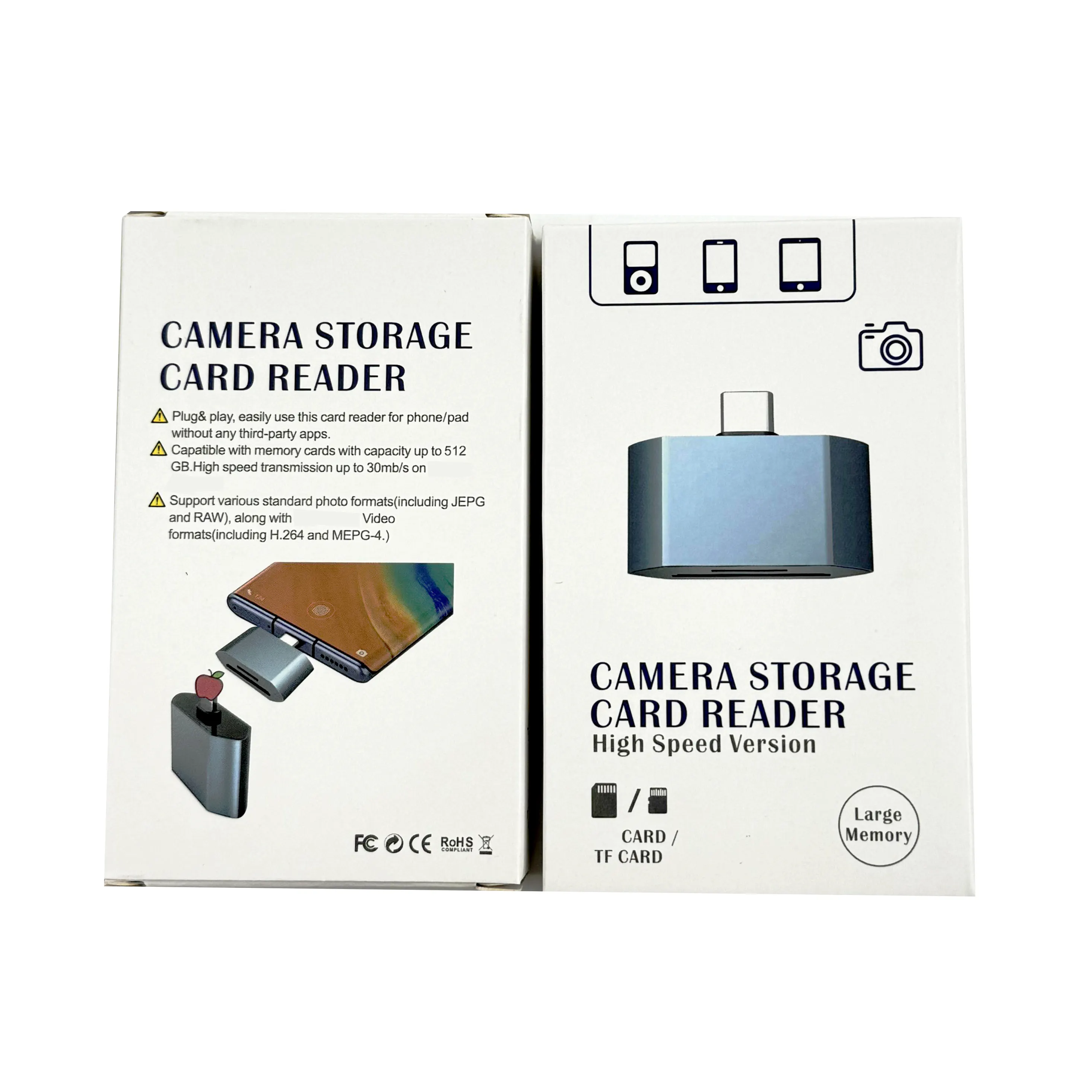 고속 전송 Type-c to 듀얼 헤드 카드 리더 TF 휴대 전화 판독 어댑터 전화 용 알루미늄 합금 OTG 메모리 카드