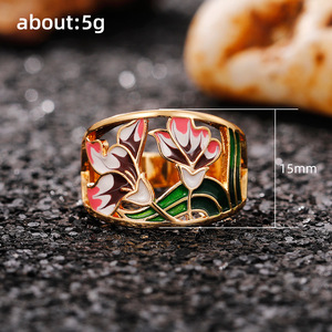 Anello con motivo smaltato in stile bohémien per donna, gioielli da dito ispirati all'hip hop - Product Image 5