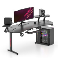 Meja Gaming Esport Multifungsi Bentuk L JOHOOFURNITURE L08, Kayu Metal, Lampu LED RGB, Lipat, Dapat Diperpanjang, untuk Kantor dan Rumah