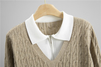Ensemble tricoté deux pièces respirant pour femme, col polo patchwork, haut demi-zip, pantalon large à cordon de serrage, décontracté pour le quotidien