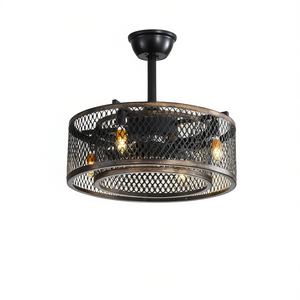 Ventilateur de plafond LED en cage, 20 pouces, style industriel, moteur DC, télécommande, 3 pales, 4 vitesses, corps métallique, lumière chaude 2700K - Product Image 1