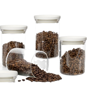 Air tight storage jar with spoon set customized decal glass storage food jar with spoon