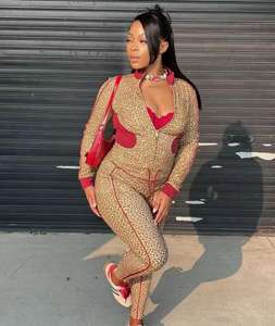 女式街头服饰 2026 新款女式两件套印花豹纹长袖拉链夹克抽绳裤套装女式 - Product Image 3