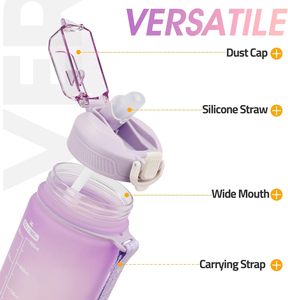 Botella de agua deportiva de gran capacidad para viajes, a prueba de fugas, sin BPA, motivacional, 32oz, con marcador de tiempo, correa de transporte de pajita - Product Image 4