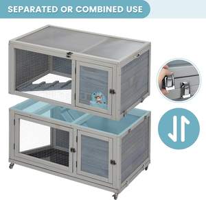 Nichoir à lapins en bois moderne de luxe résistant aux intempéries, à 2 étages, utilisation intérieure/extérieure, accès par le haut verrouillable, roues, rampe antidérapante, toutes saisons - Product Image 3