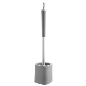 Toilet <b>Brush</b> Wall Mounted Plastic Long Handle With Base <b>Round</b> Durable Ergonomic White And Gray - Product Image 5
