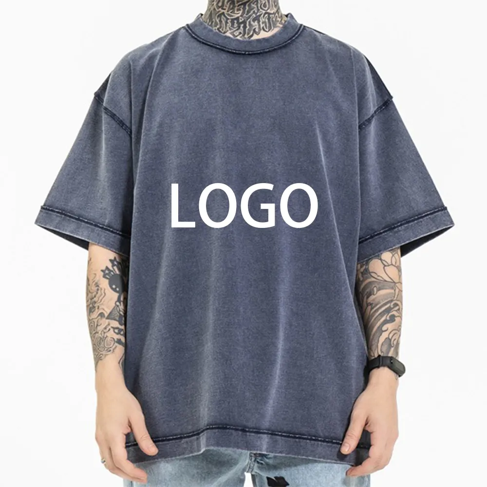 2022 Men fashion loose reverse cut and sew t shirt 100% cotton oversized tshirt custom logo washed vintage t shirt