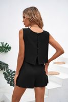 Setelan pakaian olahraga kasual wanita, atasan 2 potong Fashion Atasan pendek & celana pendek tali 5 warna Solid ukuran s-xl kancing belakang musim panas