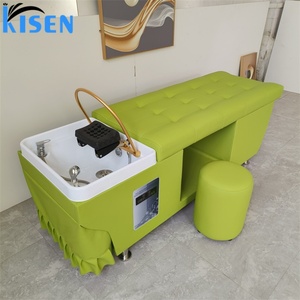 Kisen Wholesale Barber Shop Dedicated Full Lay Salon Hair Washing Chair Shampoo <b>Bed</b> with Water Circulation and Steamer - Product Image 2