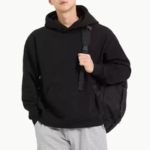 Pull uni en vrac poids lourd sans ficelle coton français éponge bouffée impression sweat à capuche court hommes fabricant de sweat à capuche personnalisé - Product Image 6