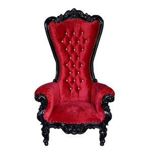 Sillón Victoriano de Lujo con Respaldo Alto, Tapizado en Terciopelo Rojo, Relleno de Espuma, con Marco de Madera Tallada, para Sala de Estar con Piso Duro - Product Image 1