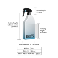 Runxuan 500ml bouteille de détergent blanc nettoyant pour animaux de compagnie déclencheur vaporisateur pompe en plastique déclencheur chimique pulvérisateur bouteille