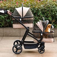 Poussette double 2-en-1 pour animaux de compagnie avec paniers amovibles, réglable, légère, pliable, à quatre roues, pour les voyages en voiture