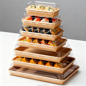 Barquette à <span class=keywords><strong>sushi</strong></span> à emporter en kraft biodégradable et recyclable, rectangulaire, avec couvercle en PET, jetable, qualité alimentaire, personnalisable, gaufrage, vente en gros - Product Image 1