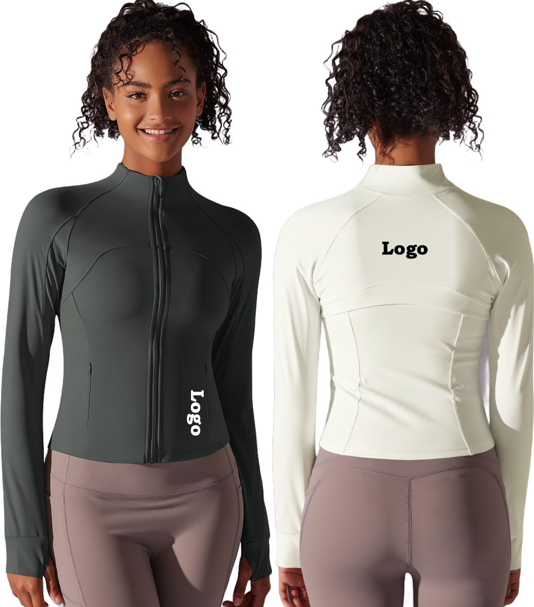 New Solid Color Stand-up Collar Long Zipper Long-sleeved Jacket Abrasion Tight Sports Running Fitness Yoga Clothing Tops Female