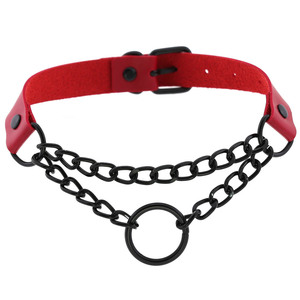 Collier pendentif chaîne à maillons exagérés fait main style punk pour femmes et hommes, collier en métal et cuir fétichiste, harnais de bondage - Product Image 1