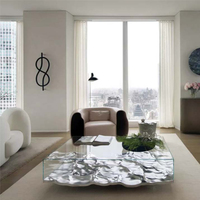 Table basse en verre ultra-blanc de style artistique moderne avec design en acrylique à ondulation d'eau Mathieulehanneur pour meubles de salon et de maison