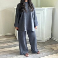 Conjunto Musulmán de 2 Piezas con Top y Pantalón, Ropa Islámica para Mujer, Traje Modesto de Invierno, Túnicas Abaya de Gran Tamaño con Pantalones a Juego