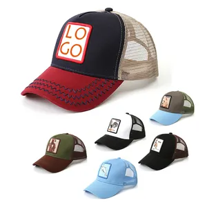 Atacado animais impressos chapéus-Chapéu de beisebol ajustável, impressão de logotipo personalizada, 5 painéis de malha, boné caminhoneiro