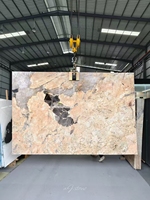 Pandora Quartzite rose translucide pour la décoration murale de la maison Pierre de luxe Pandora Granite avec grand cristal