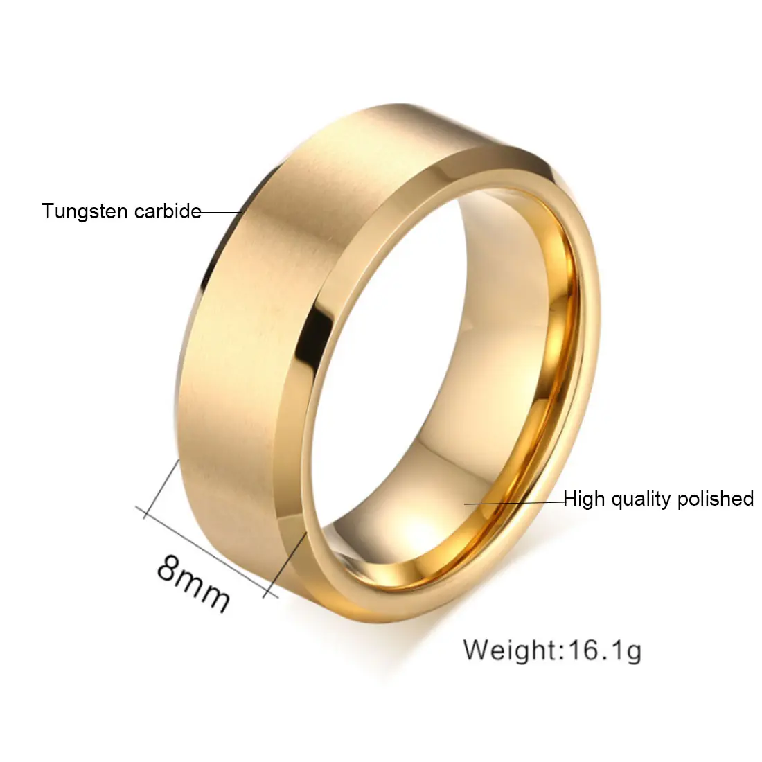 Anello in titanio placcato oro da 8mm per uomo donna fede nuziale finitura Comfort Fit