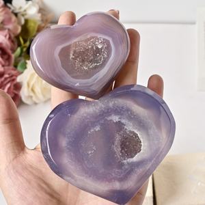 Venta al por mayor de corazón de ágata drusa natural morado y rosa, cristal pulido, tallado de corazón de ágata geoda de melocotón para regalo curativo - Product Image 5