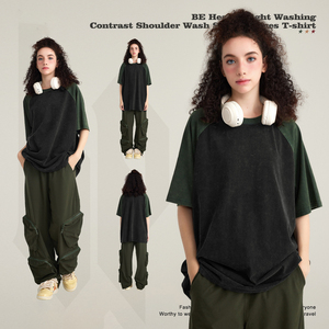 เสื้อยืดวินเทจผู้ชาย แขนสั้น ซักล้าง สีตัดต่อ รุ่นใหม่ประจำฤดูร้อนปี 2026 น้ำหนัก 285 กรัม รับผลิตตามสั่ง ขายส่ง - Product Image 3