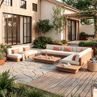 Juego de Muebles de Jardín Modulares en Forma de U, Diseño Clásico y Simple, Madera Sólida de Lujo, Sofá de Madera para Exteriores