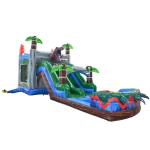 Venta caliente Fiesta Alquiler Palmera Salto Castillo Tobogán de agua Dinosaurio grande Inflable Trampolín Castillo Entretenimiento para niños P