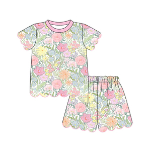 GSSO3544 Conjunto de Ropa Deportiva para Niña Pequeña, con Lazos Rojos de Béisbol, Manga Corta, Diseño Festoneado, Venta al Por Mayor - Product Image 2