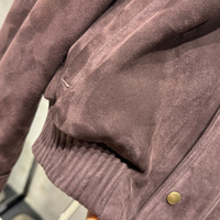 Veste de pilote vintage en daim véritable pour femme, avec fermeture éclair et col montant, manteau d'extérieur d'automne en cuir suédé authentique pour femmes de bureau