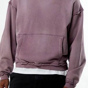 Felpa con Cappuccio <span class=keywords><strong>Viola</strong></span> Lavata da <span class=keywords><strong>Uomo</strong></span> con Logo Personalizzato, Bordo Grezzo e Cuciture Esposte, Oversize, Stile Casual Streetwear - Product Image 5