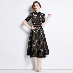 Kadınlar zarif dantel elbise yüksek kalite yaz uzun kokteyl parti Robe Vintage nakış tasarımcı ofis Lady Vestidos S-4XL - Product Image 5