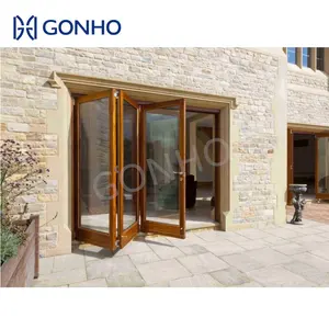 GONHO Latest American European Style Interior Balcony Double Fold Tempered Glass Bifold Aluminum Folding Patio Folding Doors