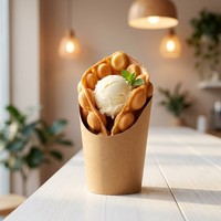 Gobelet en papier kraft personnalisé imprimé pour gaufres bulle, design incliné, support à snacks pour charcuterie, frites, chips, à emporter