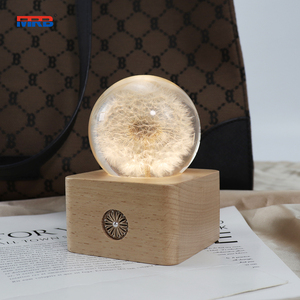 Cadeau de noël pissenlit 3D boule de cristal veilleuse batterie Base <span class=keywords><strong>en</strong></span> <span class=keywords><strong>bois</strong></span> Led lampe d'ambiance pour fleur résine <span class=keywords><strong>globe</strong></span> veilleuse - Product Image 2