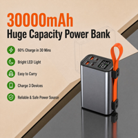 Batterie externe 30000mAh pour ordinateur portable et appareils mobiles avec PD 100W, USB 22.5W et protection intelligente