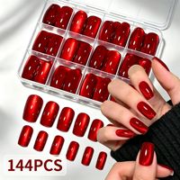 96/144 pièces de faux ongles en acrylique de haute qualité, effet œil de chat, colorés, vente en gros, ongles à presser, couverture complète