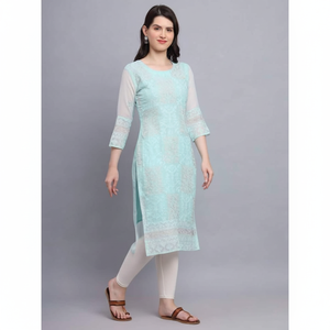 TENDENCIA GEORGETTE CHICKENKARI SOLO KURTI SKY - Product Image 1