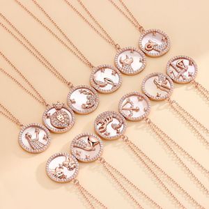 Wholesale 925 Sterling <strong>Silver</strong> Zodiac Sign <strong>Shell</strong> Coin Pendant Gold Vermeil CZ Diamond Zirconia <strong>Necklace</strong> with Trendy Style - Product Image 5