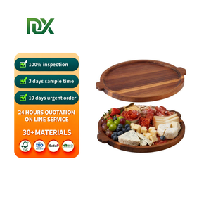 Plateau <span class=keywords><strong>de</strong></span> service rond en <span class=keywords><strong>bois</strong></span> d'acacia avec poignées, idéal pour le petit-déjeuner, la cuisine moderne, les fêtes et les collations – Vente en gros - Product Image 1
