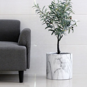 Grande effetto marmo <span class=keywords><strong>in</strong></span> fibra di vetro <span class=keywords><strong>in</strong></span> calcestruzzo vaso vegetale con vassoio a forma di cilindro rotondo per la casa e la decorazione del giardino - Product Image 4