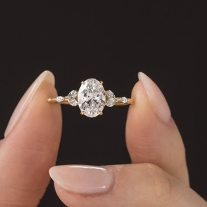 Tùy Chỉnh Gia IGI Chứng Nhận Cvd Phòng Thí Nghiệm Grown Tạo Ra Kim Cương Rắn Vàng Hình Bầu Dục Cắt Engagement Ring 1 2 3 CT Carat 2ct Đồ Trang Sức Cho Phụ Nữ - Product Image 1