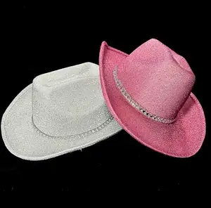 Topi koboi holografis topi koboi wanita topi pesta lajang topi koboi ungu topi koboi Pink