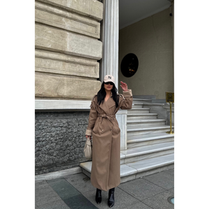 Gabardina de Mujer Mink, Color Beige, Manga Larga, Tejida, Resistente al Viento, Estilo Minimalista Otoñal - Product Image 1